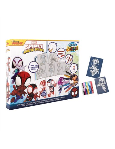 NEW IMPORT Set de bolígrafo aerógrafo “Spiderman” con 7 plumas spray + 6 plantillas reutilizables