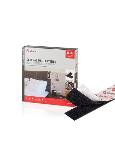 VELCRO® Cinta de gancho y bucle adhesiva para uso general 20mm x 25m color negro