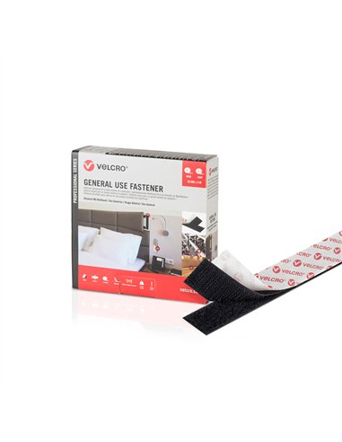 VELCRO® Cinta de gancho y bucle adhesiva para uso general 20mm x 5m color negro