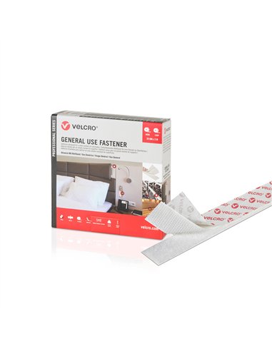 VELCRO® Cinta de gancho y bucle adhesiva para uso general 20mm x 5m color blanco