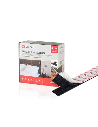 VELCRO® Cinta de gancho y bucle adhesiva para uso general 50mm x 5m color negro