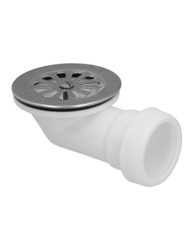 Válvula para plato de ducha extraplana 1 1/2" Ø40mm fabricada en PVC y aluminio color cromo y blanco