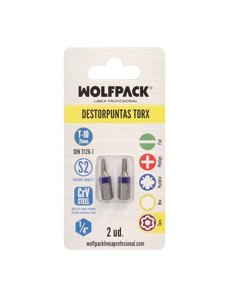 Puntas Destornillador Torx 10 Inviolable (2 Piezas). Acero S2 al Cromo Vanadio. Puntas Hexagonales, Destorpuntas,