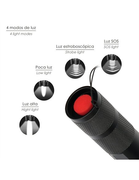 Linterna LED De Mano Aluminio A Pilas (3 AAA) 300 Lumenes 5 Watt. Con Zoom