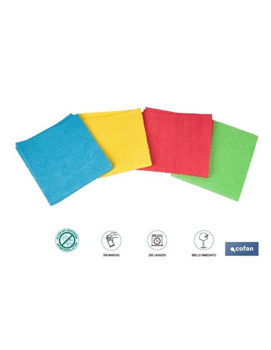 Pack de 4 bayetas de microfibra antibacterianas | Alta calidad y versatilidad | Máxima absorción | Medidas: 38 x 35 cm