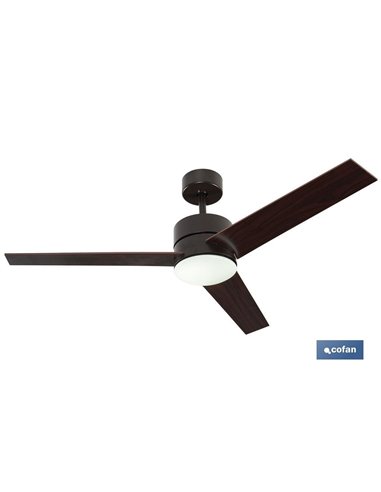 Ventilador de techo en madera con 3 aspas y luz led | Motor DC (bajo consumo) y potencia de 55 W