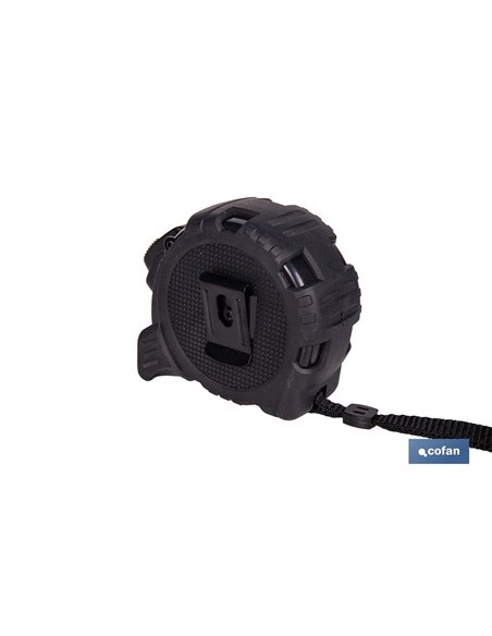 Flexómetro de hoja negra con impresión a doble cara | Carcasa de ABS | Funda antichoque | Botón de bloqueo automático | Disponib