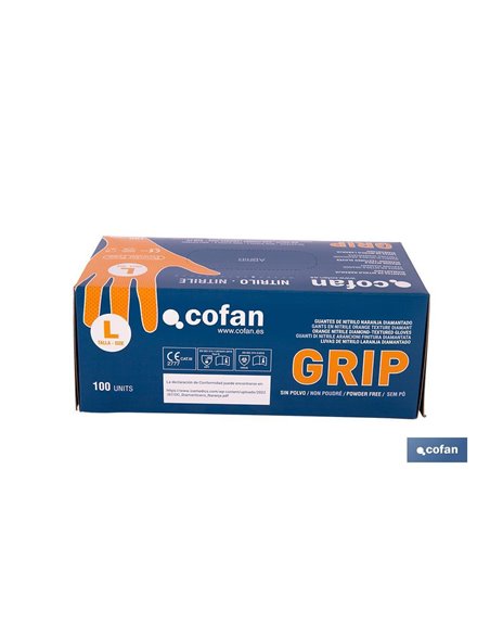 Caja de 100 guantes de nitrilo con textura diamantada | Tallas de la S a la XL | Color: Naranja
