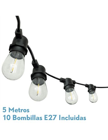 Guirnalda Luces Exterior Verbena 5m 10xe27led 10w 4000k Bombillas Reemplazables E Interconectable Ip44