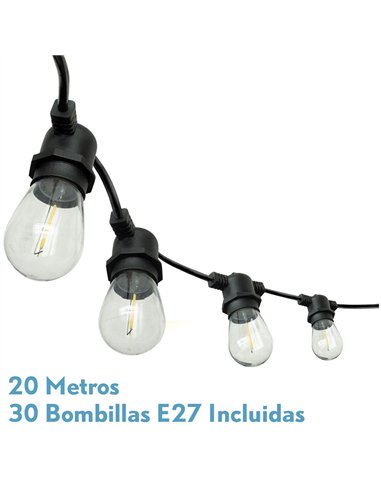 Guirnalda Luces Exterior Verbena 20m 30xe27led 30w 4000k Bombillas Reemplazables E Interconectable Ip44