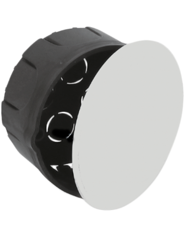 Round flush-mounted connection box with blind cover with 8 Ø25mm inputs IP20 Ø9,1x4,4cm black and white