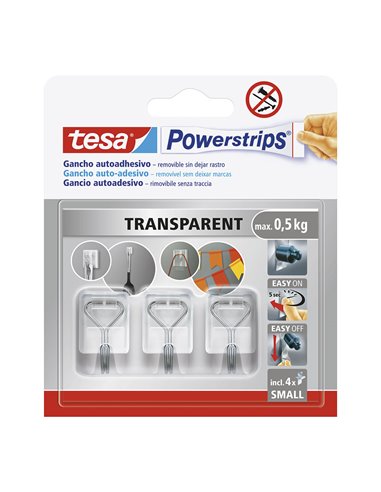 GANCHO AUTOADHESIVO POWERSTRIPS S, TRANSPARENTE