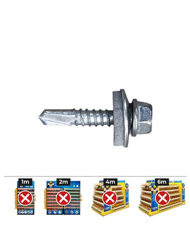 CAJA 1000 UDS. TORNILLO 7301 PUNTA BROCA CABEZA HEXAGONAL SW8 Ø 4,8x19 mm ARANDELA DE EPDM Ø14 CINCADO