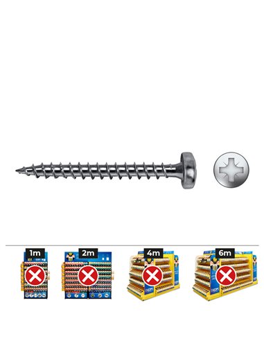 CAJA 1000 UNIDADES TORNILLO MADERA VLOX B ROSCA COMPLETA ALOMADO IMPRONTA PZ Ø 3 x 10 mm. CINCADO