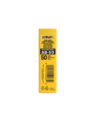 JUEGO DE 50 CUCHILLAS AB-50 TROCEABLES PLATEADAS 9 mm