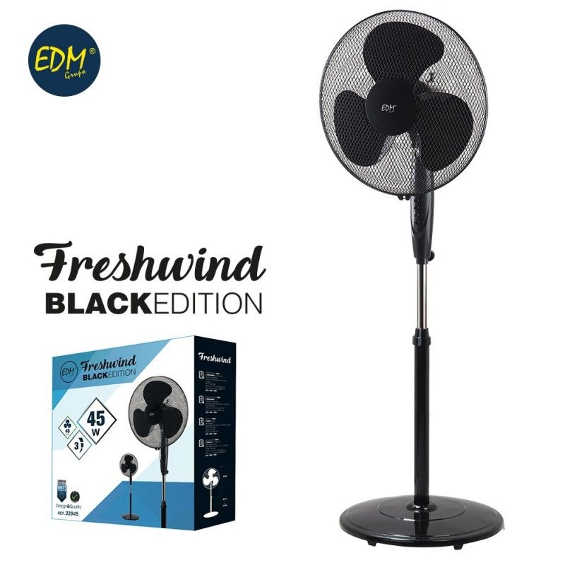 Ventilador de pé com base circular Cor Preto potência 45w lâminas ø40cm altura regulável 110-130cm EDM