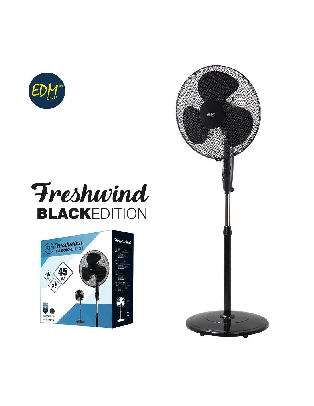 Ventilateur sur pied EDM avec base circulaire 60W - 40cm - Chrome