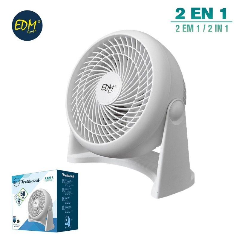 Ventilador de chão e parede 2 em 1 Cor branca potência 50w lâminas ø18cm 26,5x15,5x27,7cm EDM