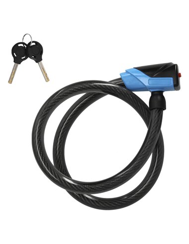 Candado de cable para bicicleta con llave plana Ø18mm x 100cm fabricado en acero y PVC color negro y azul