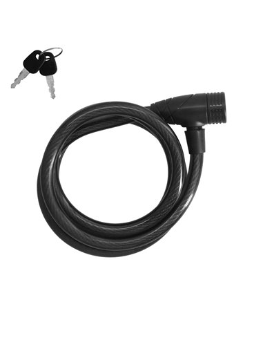 Candado de cable para bicicleta con llave Ø12mm x 150cm fabricado en acero y PVC color negro