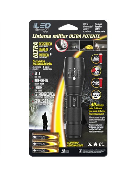 LINTERNA ALUMINIO MILITAR LED 5 MODOS PILAS INCL. 85063