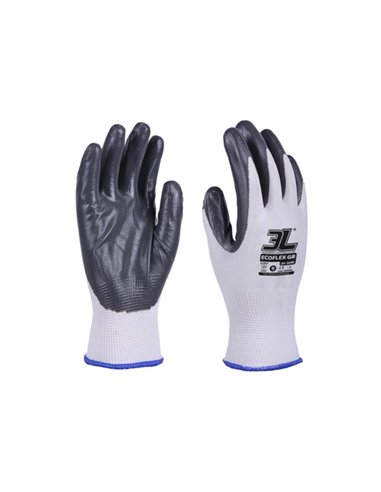 PAQ. 12 GUANTES NYLON NITRILO GRIS ECOFLEX EXTRAGRANDE T.10