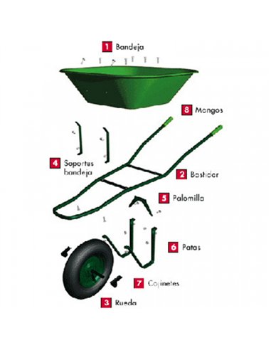 CARRETILLA OBRA DESMONTADA VERDE 60lt SANZ