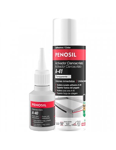 KIT PEGAMENTO CIANOCRILATO 50gr + ACELERANTE 200ml A-40 PENOSIL