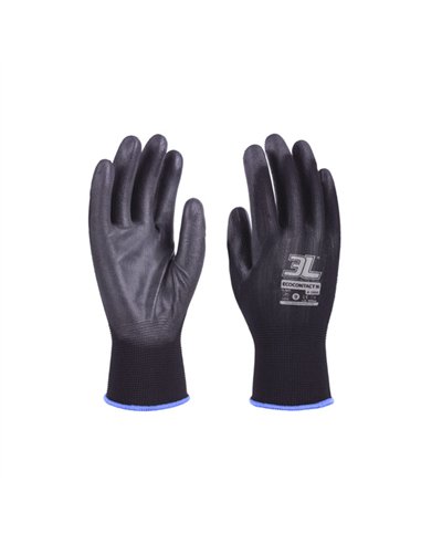 PAQ. 12 GUANTES NYLON POLIURETANO NEGRO GRANDE T.9