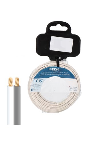 Carretel de cabo de áudio paralelo 2x1,50mm² branco e cinza (25m de comprimento)