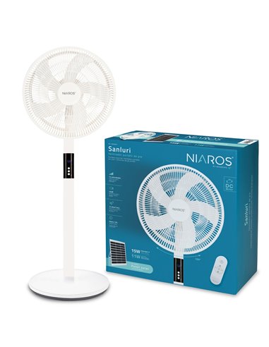 Ventilador portátil de pie Sanluri con mando Ø39cm 15W motor DC Blanco