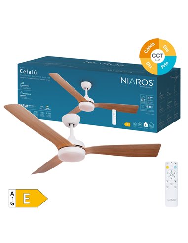Ventilador techo Cefalú con luz CCT regulable y mando Ø132 3 aspas DC Blanco