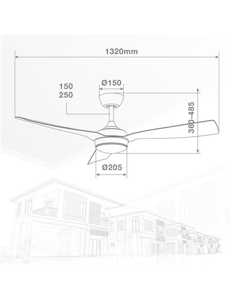 Ventilador techo Cefalú con luz CCT regulable y mando Ø132 3 aspas DC Blanco