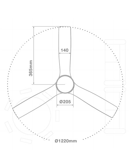 Ventilador techo Cefalú con luz CCT regulable y mando Ø132 3 aspas DC Blanco