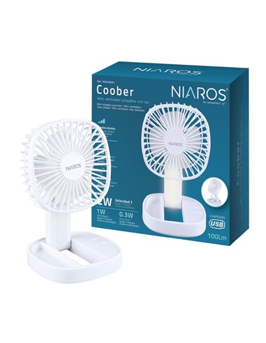 Mini ventilador de mano plegable Coober con luz USB recargable Blanco