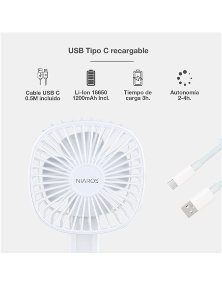 Mini ventilador de mano plegable Coober con luz USB recargable Blanco