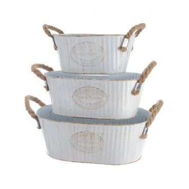 Cube zinc oval with rope handle set of 3 pcs EDM 83087