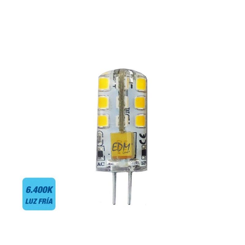 Lâmpada LED EDM Bi-Pin Silicone G4 12V 2W 180lm 6400K Luz Fria Ø10x37mm