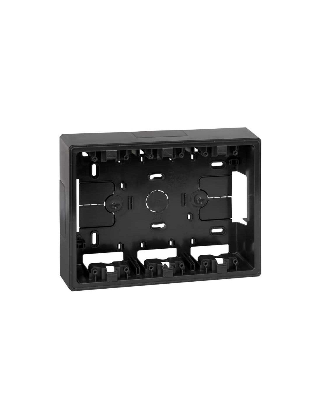 Kit caja pared de superficie o empotrar para 3 elementos dobles con 2  enchufes dobles y 2 placas 1 RJ45 grafito Simon 500 Cima