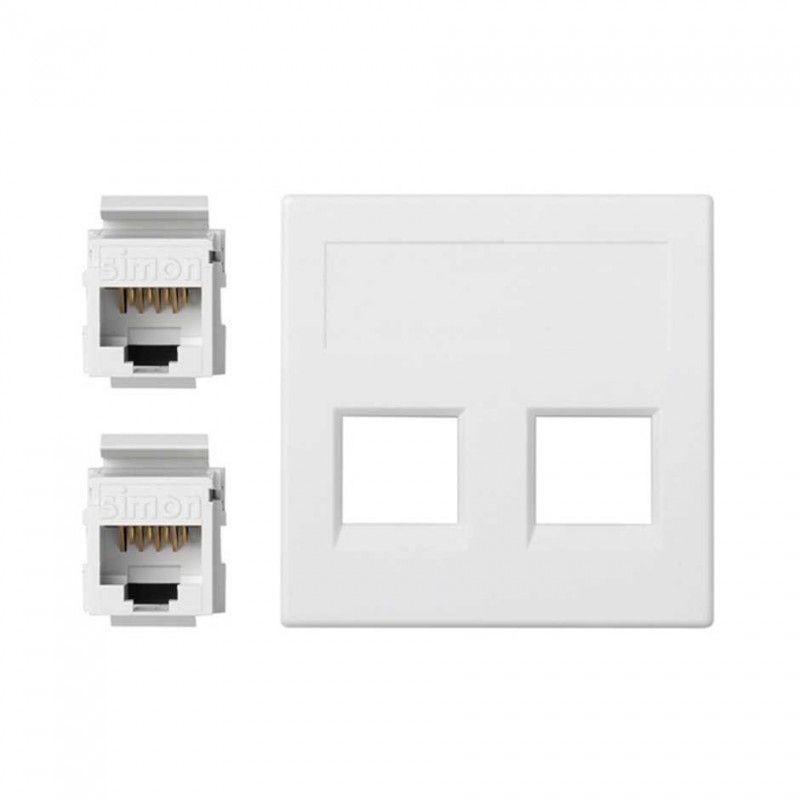 Placa plana de voz e dados Sg com 2 cat6u branco SIMON 50002189-030