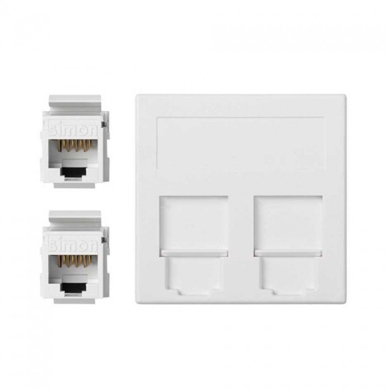 Placa plana de voz e dados CG com 2 cat6u branco SIMON 50002089-030