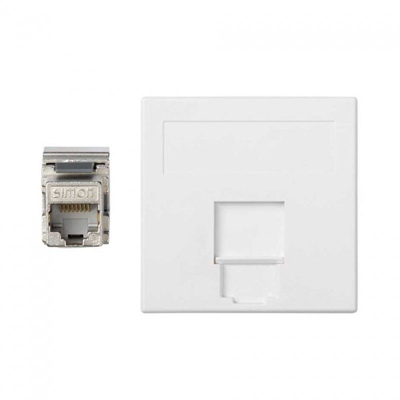 Placa plana de voz e dados CG com 1 cat6f branco SIMON 50003085-030