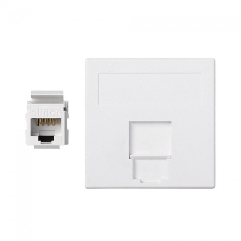 Placa plana de voz e dados CG com 1 cat6u branco SIMON 50002085-030