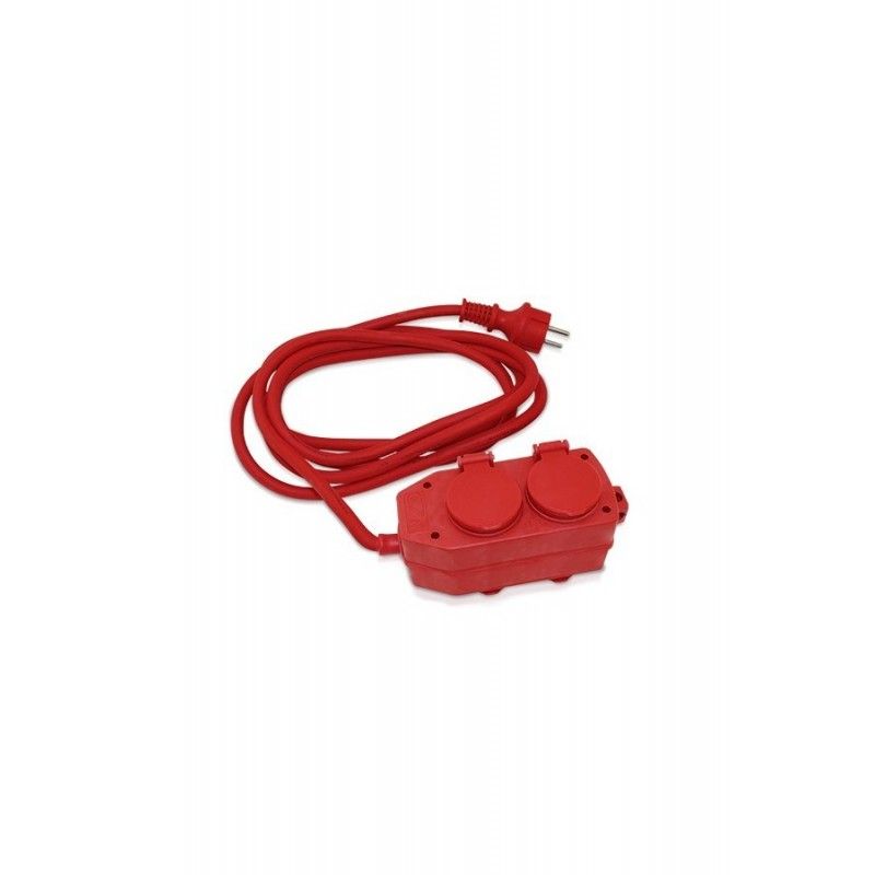 Base multiple 2 sockets with cover 3 metres of RED cable GSC