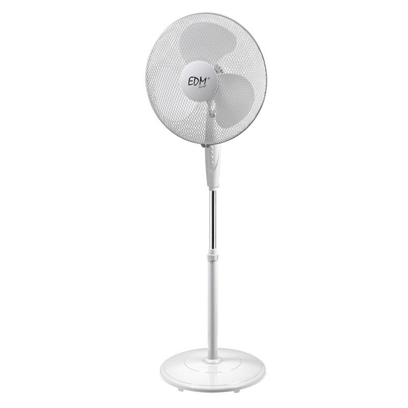 Ventilador de pé com base circular Cor branca potência 45w pás ø40cm altura regulável 110-130cm EDM