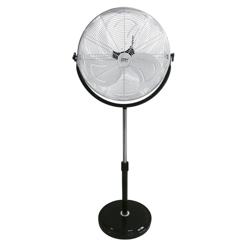 Ventilador industrial de pé com base circular cromado preto potência 120w lâminas ø50cm altura regulável 118-148cm EDM