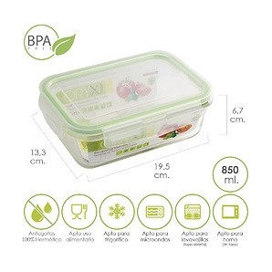 Taper Contenedor Hermético Plastico Comida 600 Ml Sin Bpa