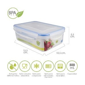 Tupper cristal borosilicato Lock cuadrado 500 ml