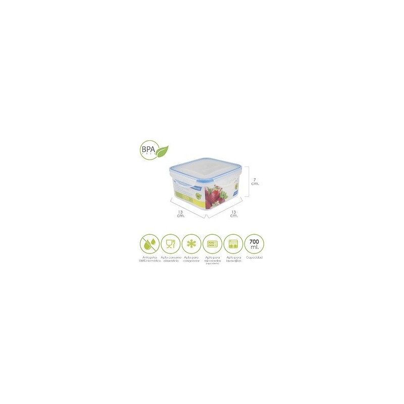 Conteneur Hermetico Plastique Carrés de 700 ml. 13x13x7 (Alt.) cm 05025012