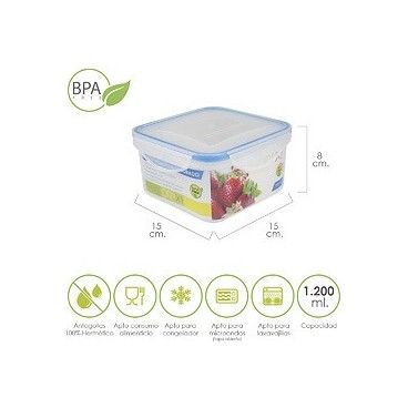 Contenitore Hermetico Quadrato di Plastica 1200 ml. 15x15x8 (Alt.) cm 05025013